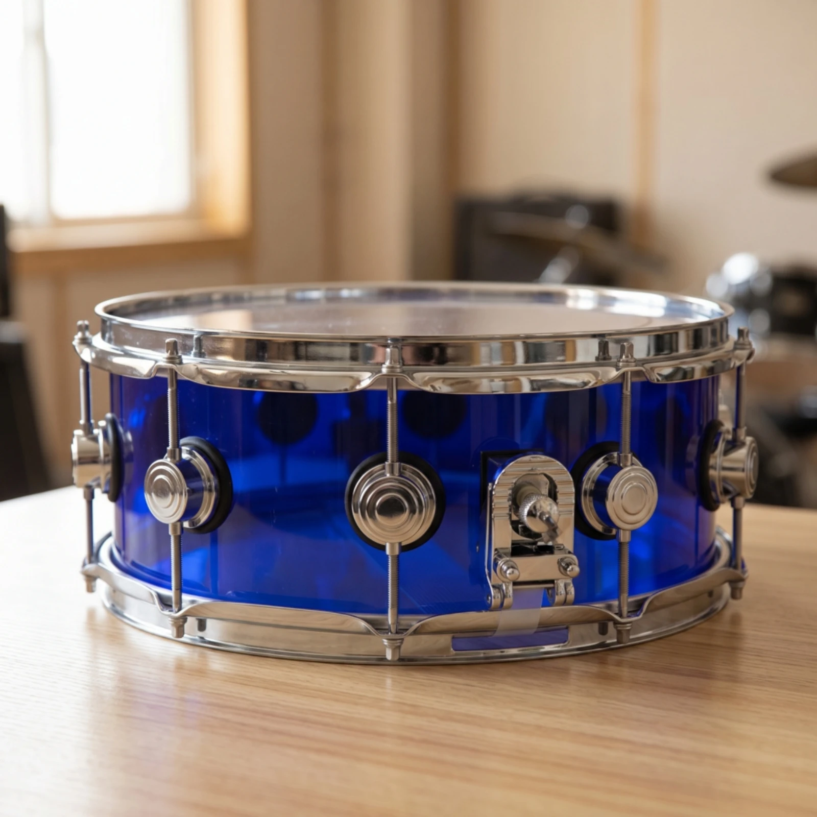 Acrylic Snare Drum Compact Snare Drum with Metal Hoops Bottom Hoop Balanced Tone Open Resounding Quality for Drummers, Studio