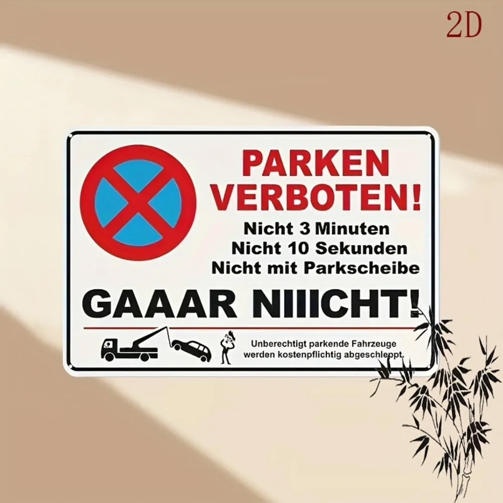 2026 German Strict No Parking Parken Verboten Metal Tin Sign Funny Towing Warning Outdoor Wall Decor