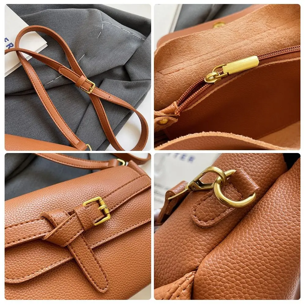 Tas Selempang Kulit PU Kasual Tas Tangan Pita Kecil Bahu Tunggal Tas Kurir Wanita Gaya Korea