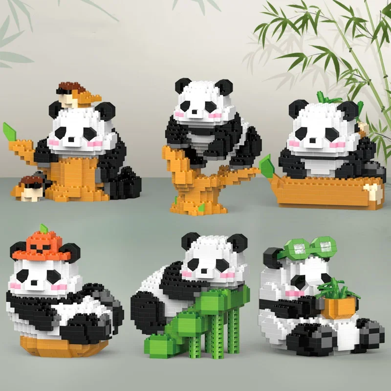 Cute Chinese Panda Building Blocks Sets DIY Educational Assembly Toys Bricks Mini Animals Model MOC Kids Christmas Birthday Gift