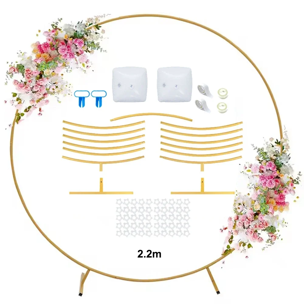 Supporto per sfondo ad arco rotondo in metallo dorato, 2,2 m/86 pollici, struttura per palloncini floreali per decorazioni di matrimoni, feste di compleanno ed eventi, base robusta con sacco d'acqua,