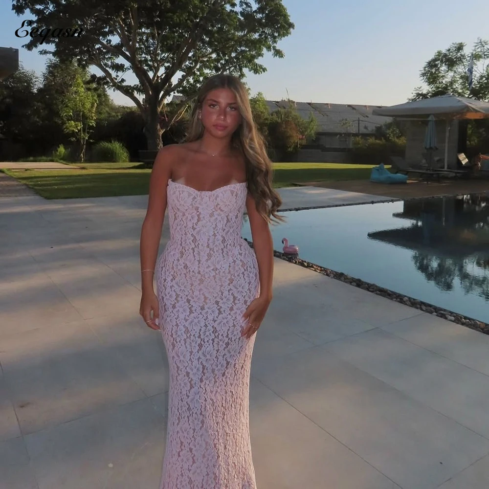 

Luxury Full Lace Evening Dresses Strapless Mermaid Prom Gown Women Elegant Dress For Special Event Gala Long Customized
