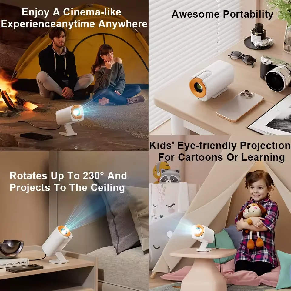 جهاز عرض KaiAqua عالي الدقة 1080 بكسل 4K ذكي يعمل بالبلوتوث واي فاي 6 مدعوم بتركيز تلقائي 300ANSI أجهزة عرض سينما للمسرح المنزلي 2026 جديد