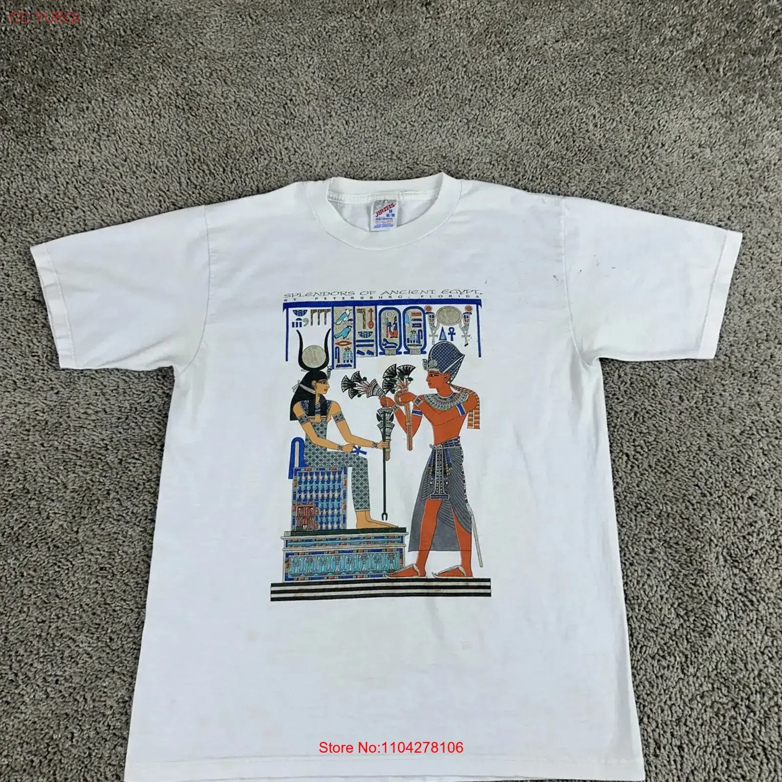 T-shirt VINTAGE Splendors of Ancient Egypt pour homme, taille moyenne, blanc, fabriqué aux États-Unis, style vintage des années 90, lavé, respirant, extensible, unisexe