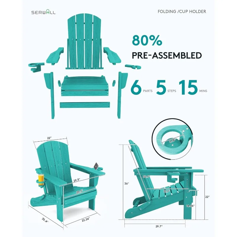 Adirondack-Stuhl mit Getränkehaltern – Adirondack-Stuhl aus Verbundwerkstoff, HDPE-Außenstühle für alle Wetterbedingungen – Aruba
