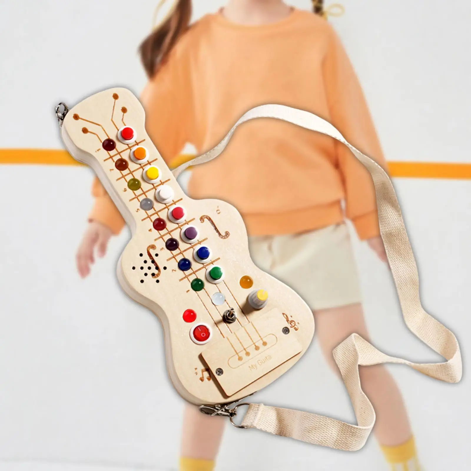 Wooden Guitar Musical Busy Board Hands on Coordination Montessori Education for Child Age 3+ Boys and Girls Airplane Toy Gift