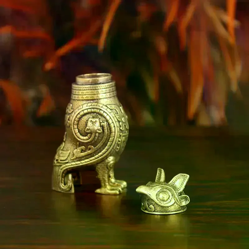 Owl Zun Bronze Vessel Retro Style Metal Craft For Tea Table Entrance Decor Chinese Cultural Artifact Collectible Ancient