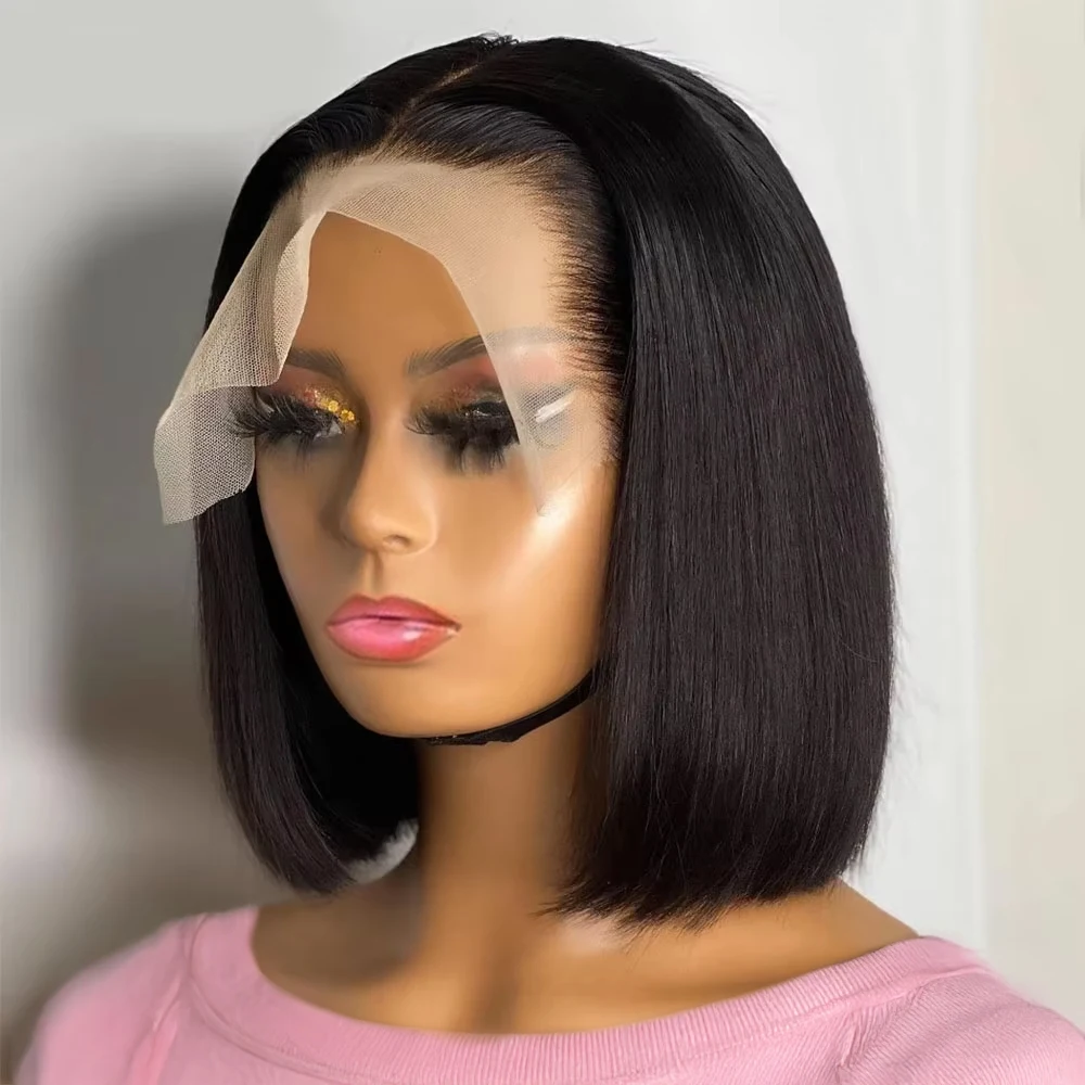 7x5 13x4 prêt à porter court Bob 250% sans colle perruque cheveux humains 13x6 Hd dentelle frontale perruque os droite perruque de cheveux humains pré plumé