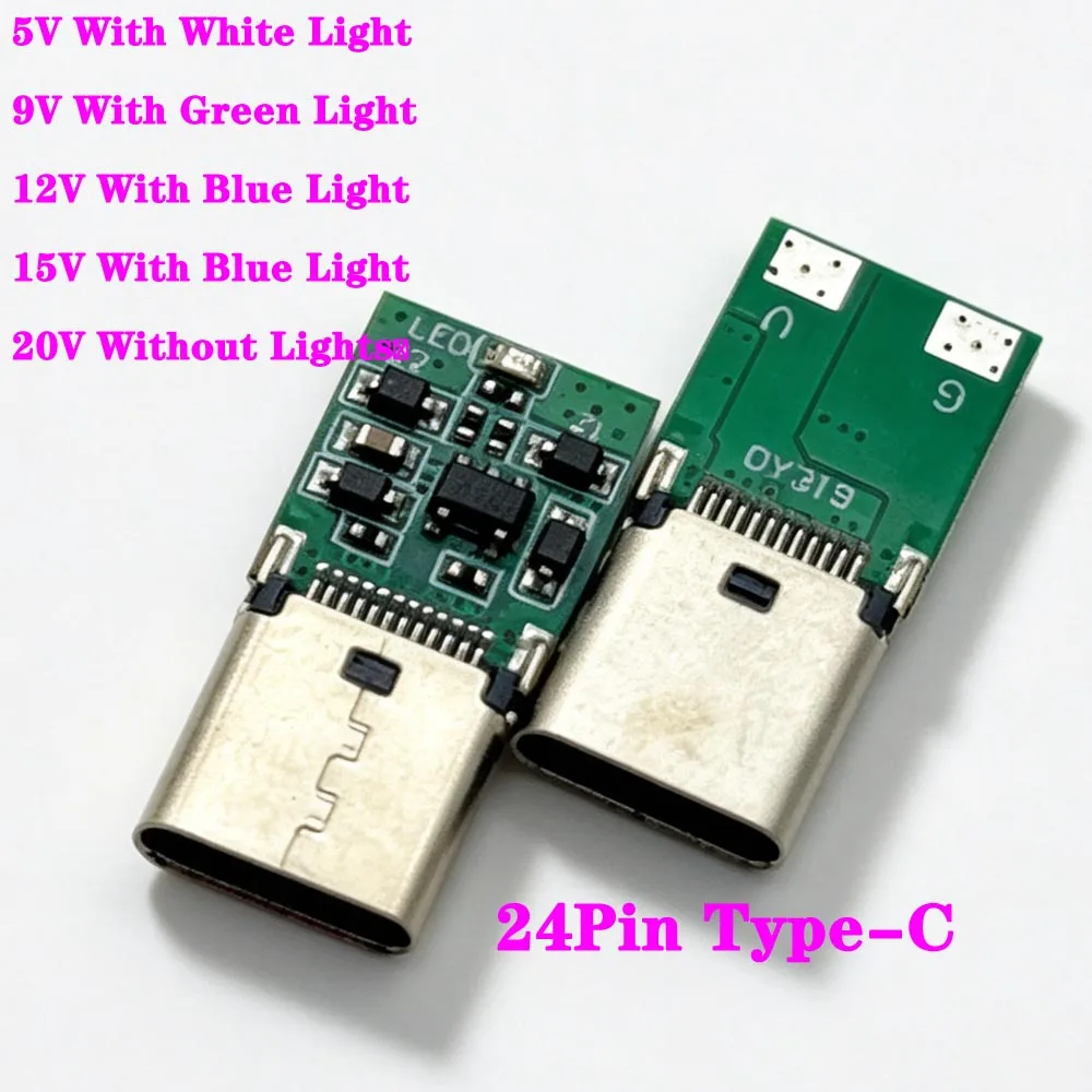 24Pin With LED USB Type-C PD/QC Plug Decoy Board Fast Charge PCB 5V/20V Module PD 2 3.0 DC Trigger Cable Female Charge Conne