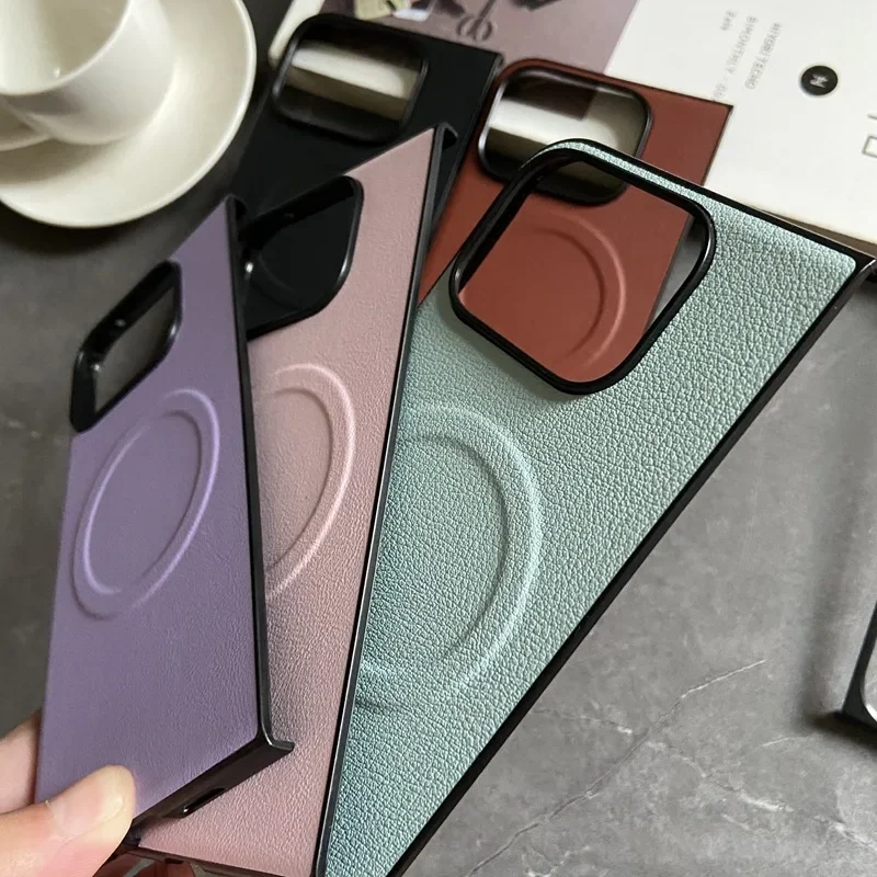 Luxury Leather for Magsafe Magnetic Wireless Charge Phone Case for Google Pixel 10 9 Pro Fold Shockproof Plain Flip Cover Fundas