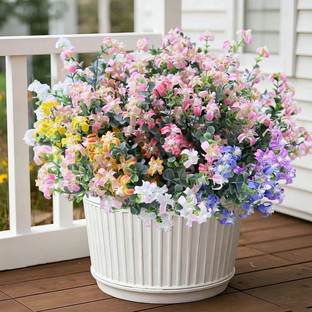 

YeeNanee, 10 шт., яркие искусственные цветы для улицы, устойчивые к УФ-излучению, шелковые цветы с листьями эвкалипта для украшения сада и кашпо