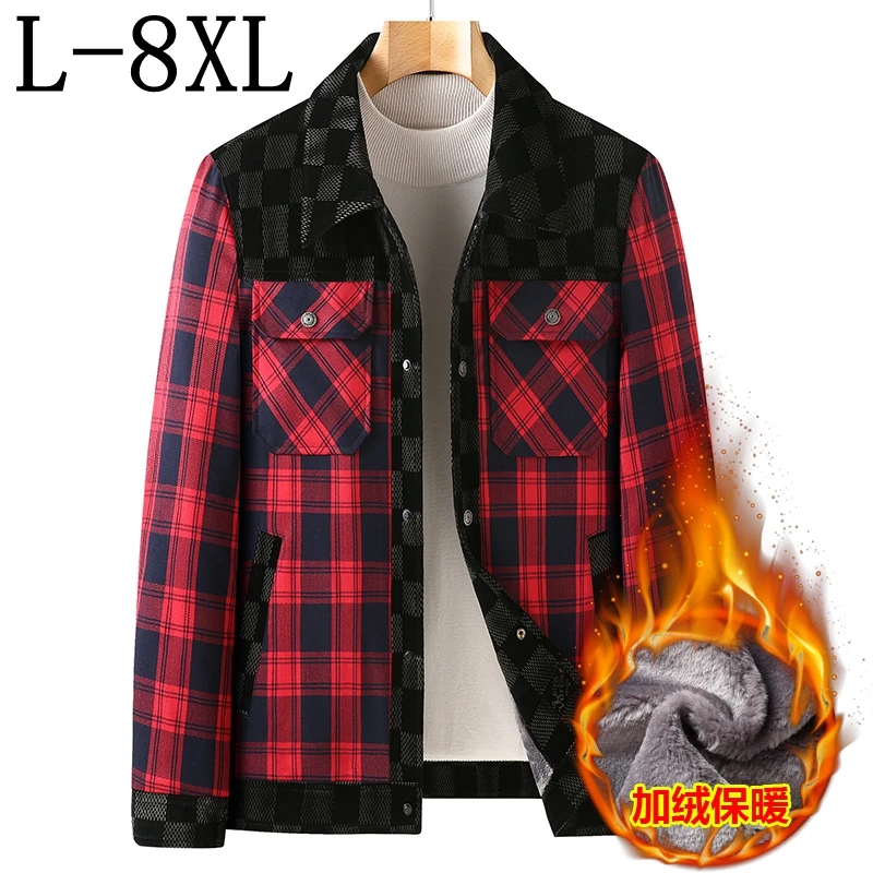 

8XL 7XL 6XL New Winter Plus Velvet Thick Warm Jackets For Men High Quality England Style Plaid Mens Jacket Fashion Hot Outwear