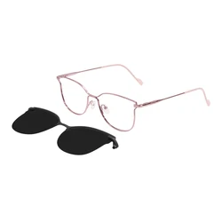Women Metal Cat Eye Glasses Frames Square Large Stylish Spectacle With Clip On Sunglasses For Prescription Lenses Polarized