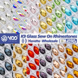 VDD Wholesale Navette Top Quality K9 Glass Sew On Rhinestones Crystal Flatback Sewing Strass Stones For Garment Wedding Dress