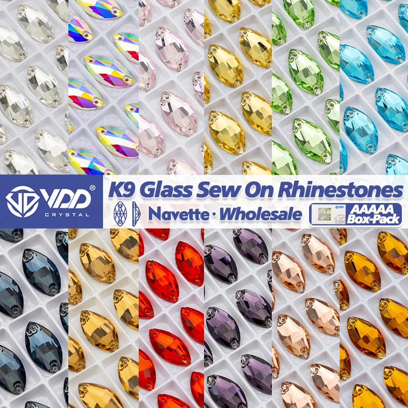 VDD Wholesale Navette Top Quality K9 Glass Sew On Rhinestones Crystal Flatback Sewing Strass Stones For Garment Wedding Dress