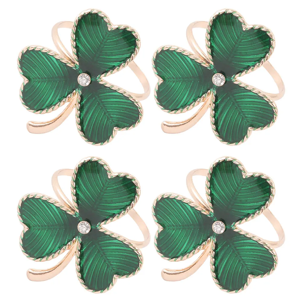 

4pcs Napkin Rings Green Metal Alloy Table Decor St Patrick's Day Party St. Patrick'S Day Napkin Ring Supplies Elegant Clasps