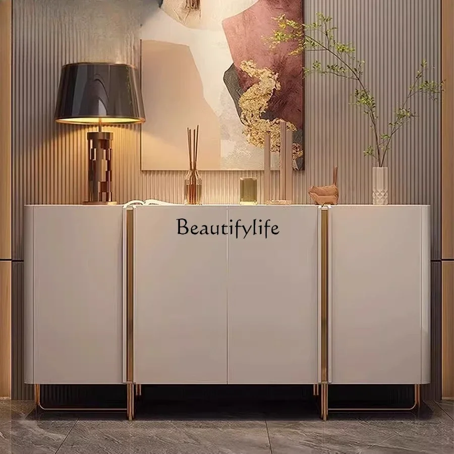 

ld14Italian minimalist entrance cabinet, cream style solid wood dining side cabinet, supercrystalline stone surface