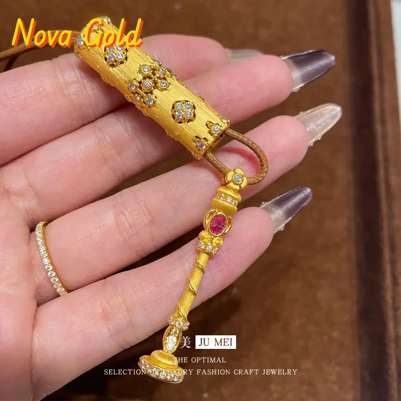 

NovaGlod Ancient gold magic wand pendant 24K real gold brushed pendant exquisite women's new fashion design 9999 necklace