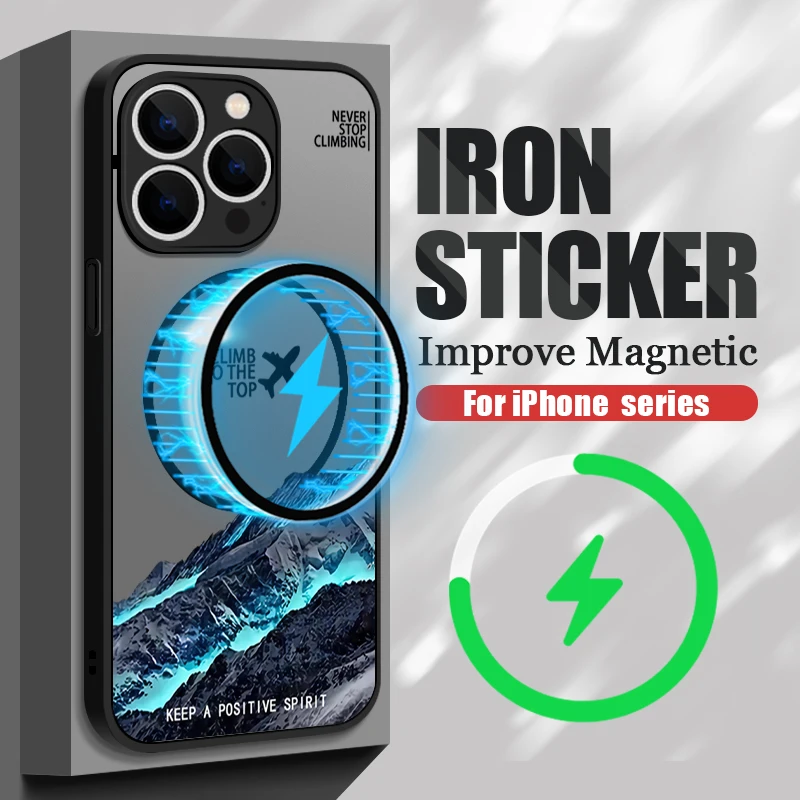 Magnetic Airplane Snow Mountain Case For iPhone 16 17 18 Pro Max Coque iPhone 16e 15 14 13 Pro Max Magnetic For Magsafe Cover