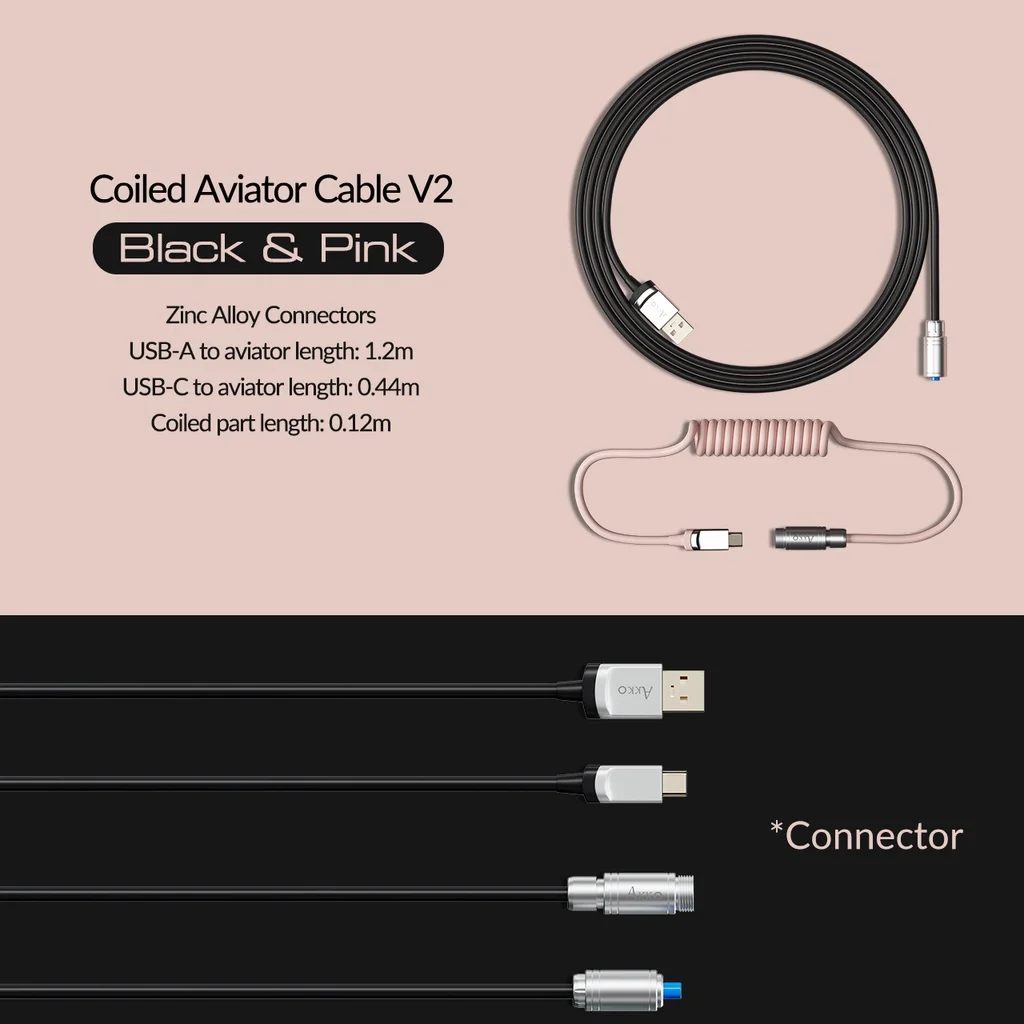 Akko 맞춤형 코일 Avaator 케이블 V2 개폐식 USB C타입 연장 코드, 기계식 키보드용 코일 스프링 스프릴 케이블