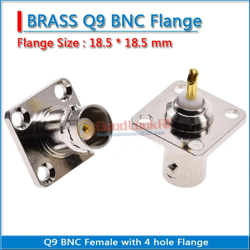 

Q9 BNC Female Plug 4 hole Flange Panel Mount solder cup With Wire 25 * 25 mm 18.5 * 18.5 Brass RF Connector Socket Coax Adapters