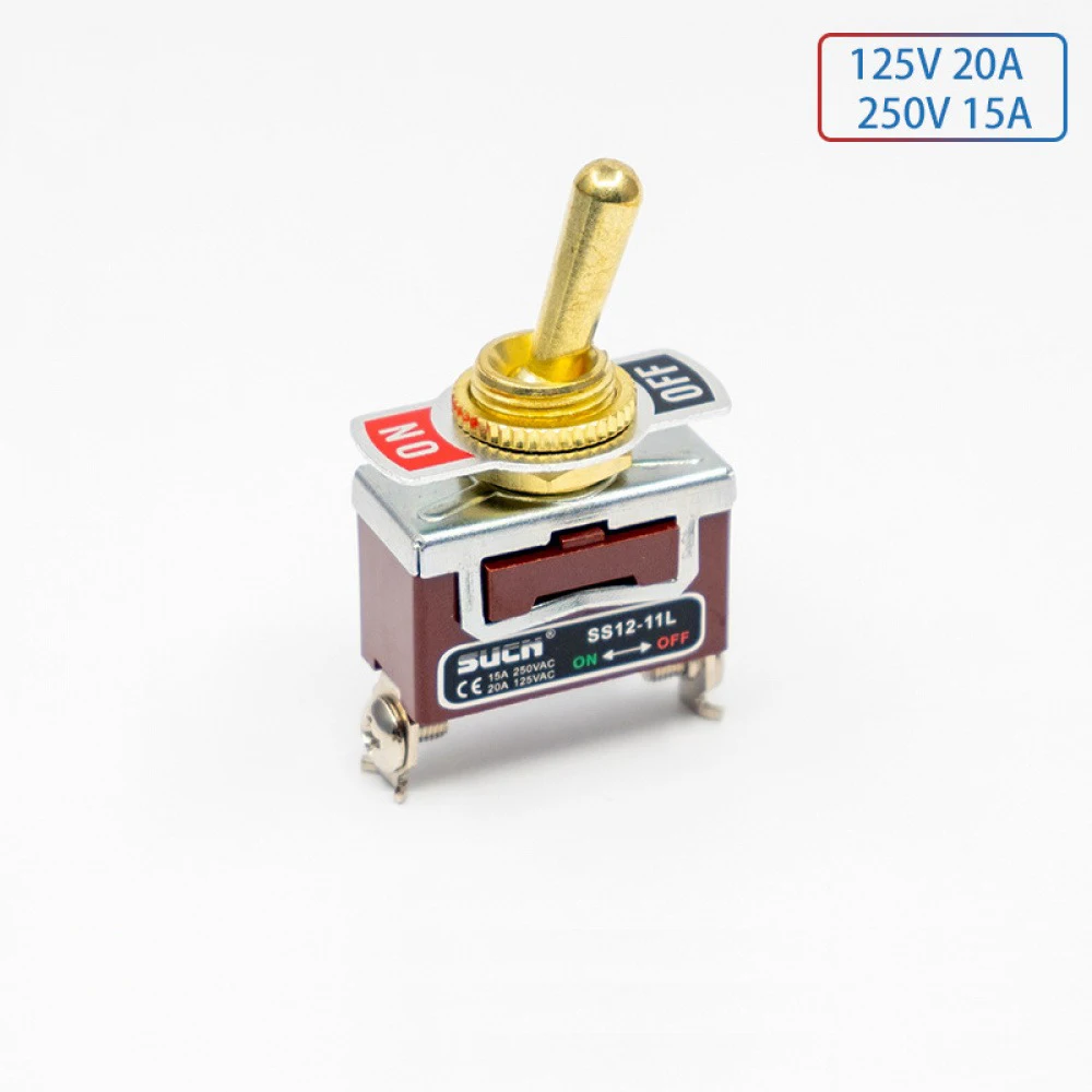 

SS12-11L Brass Toggle Switch Self-locking Type 125V 20A/250V 15A 2 Gears 2 Pins 1NO Toggle Switch Desk Lamp Tube Accessories