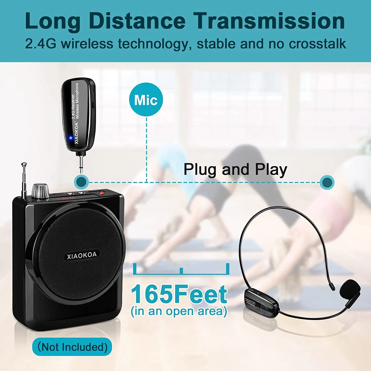 XIAOKOA 2,4G беспроводной микрофон гарнитура микрофон для усилителя голоса динамик караоке компьютер обучение встречи йога пение
