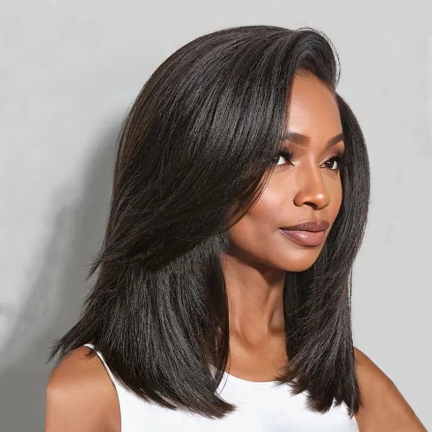 Yaki Straight  Human Hair   Wigs  Pre Cut 13x4 HD Lace Front Wig Bye Bye Knots 200% Density Human Hair Wig Pre Plucked With Baby