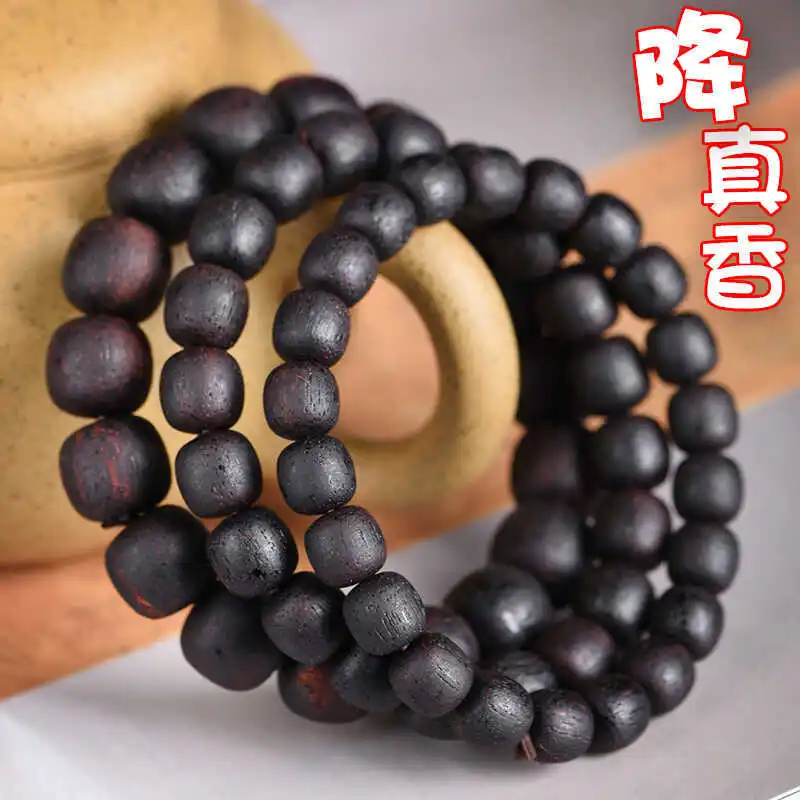 Natural Dark Oil Dalbergia Odorifera Barrel Bead Wrist Mala Bracelet with Coconut Milk Fragrance Gifts