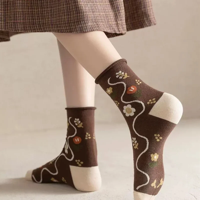 

6 пар женских носков для весны и осени, хлопковые носки для весны и осени, длинные носки, впитывающие пот, простые удобные длинные носки