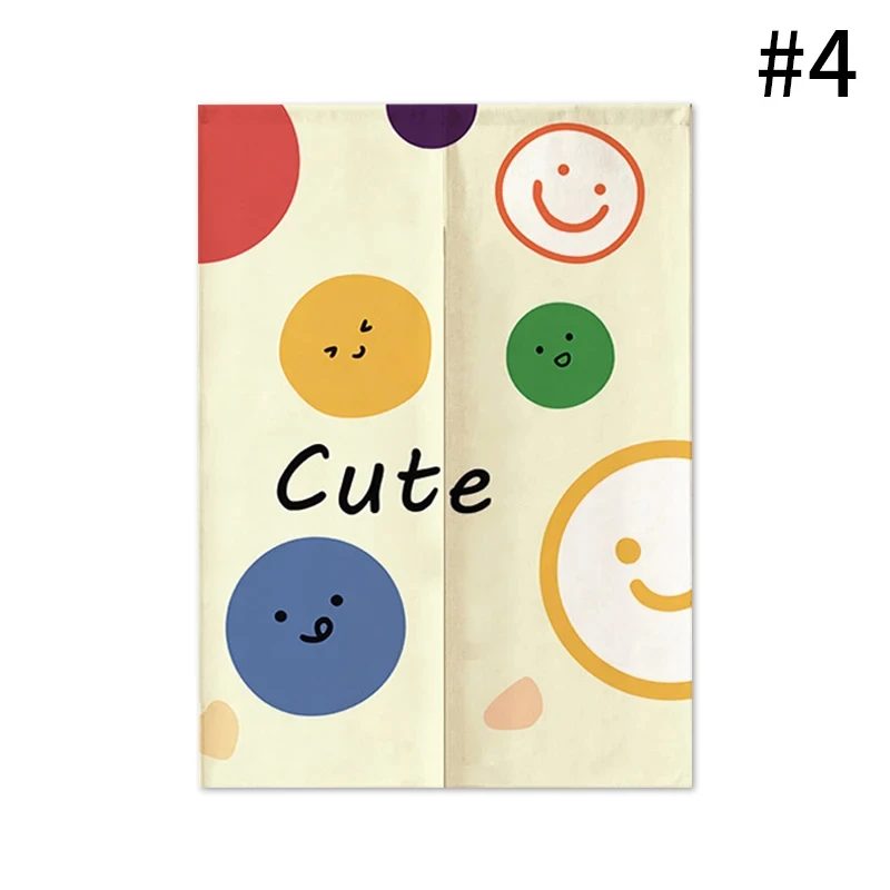 Cartoon Smiling Face Printing Door Curtain Kitchen Entrance Drapes Living Room Partition Hanging Curtains Cabinet Short Noren