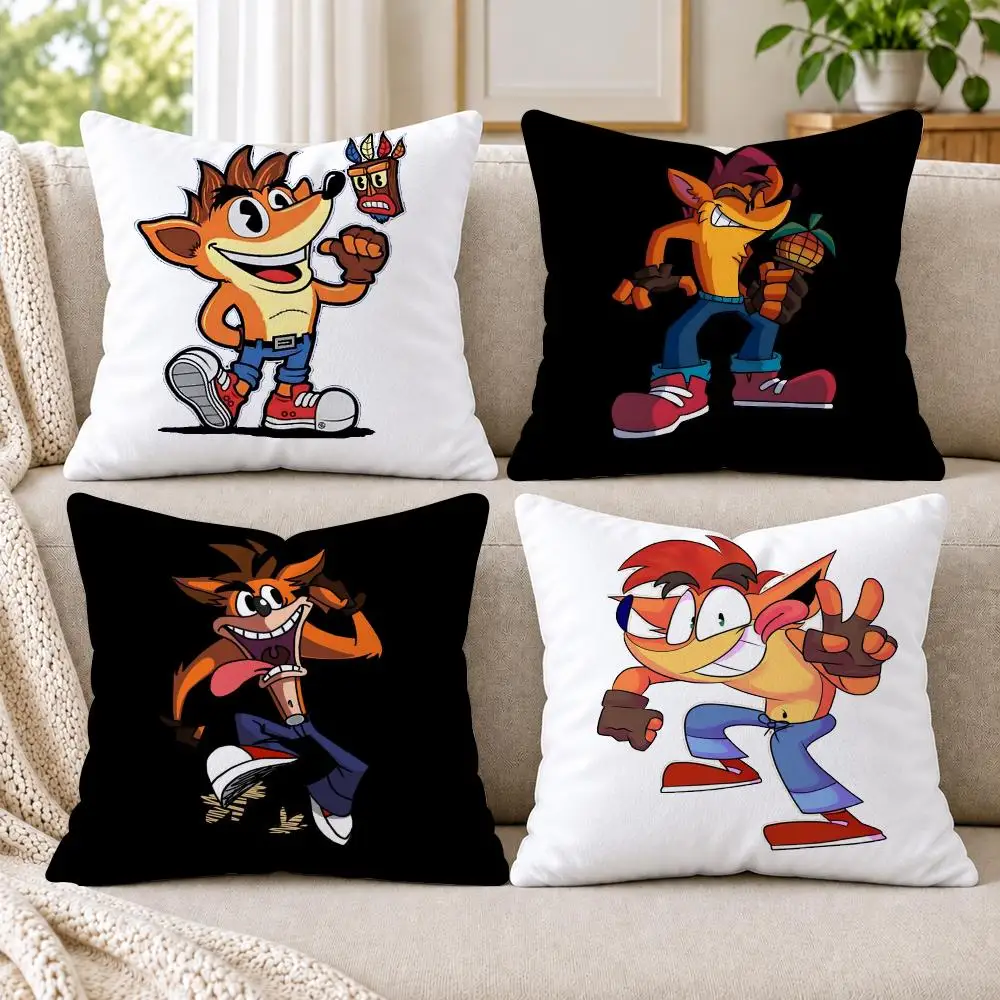 C-Crash B-Bandicoot Cushion Cover Short Plush Double-Sided Printing Sofa Bedroom Pillow Case Aesthetic Home Decor
