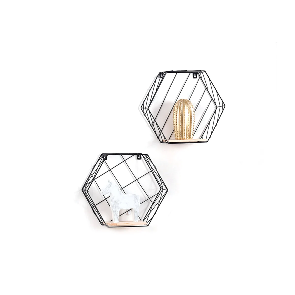 

Hexagon Racks Black Floating Shelves Wall Hanging Grid Shelves Storage Rack Book Toy Plant Flower