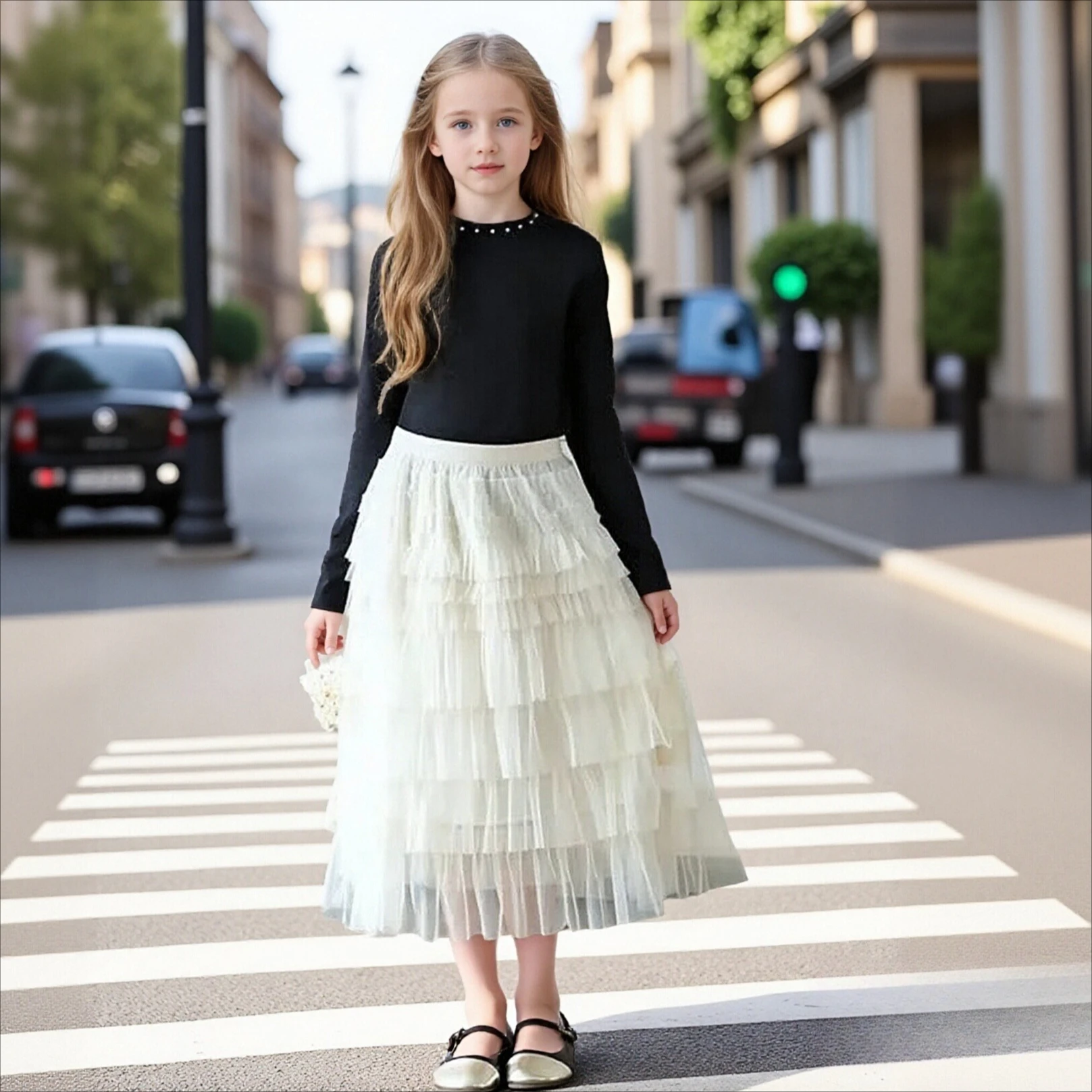 

Новинка 2023 года, весенний комплект одежды для девочек, футболка с длинными рукавами и рюшами на воротнике, детская фатиновая юбка, комплект из 2 предметов, комплект одежды для девочек-подростков