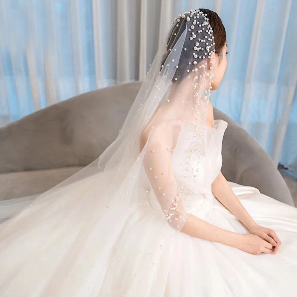 NZUK – voile de mariage à perles, voile de mariée de luxe, Long, pour couronnes et chapeaux