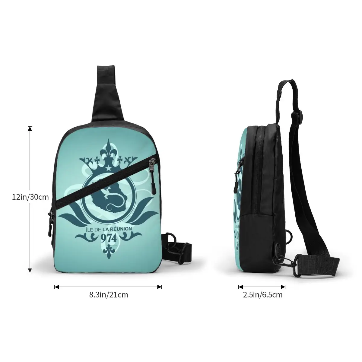 Custom 974 Reunion Island Turquoise Pattern Sling Bag for Men Fashion Shoulder Crossbody Chest Backpack Traveling Daypack