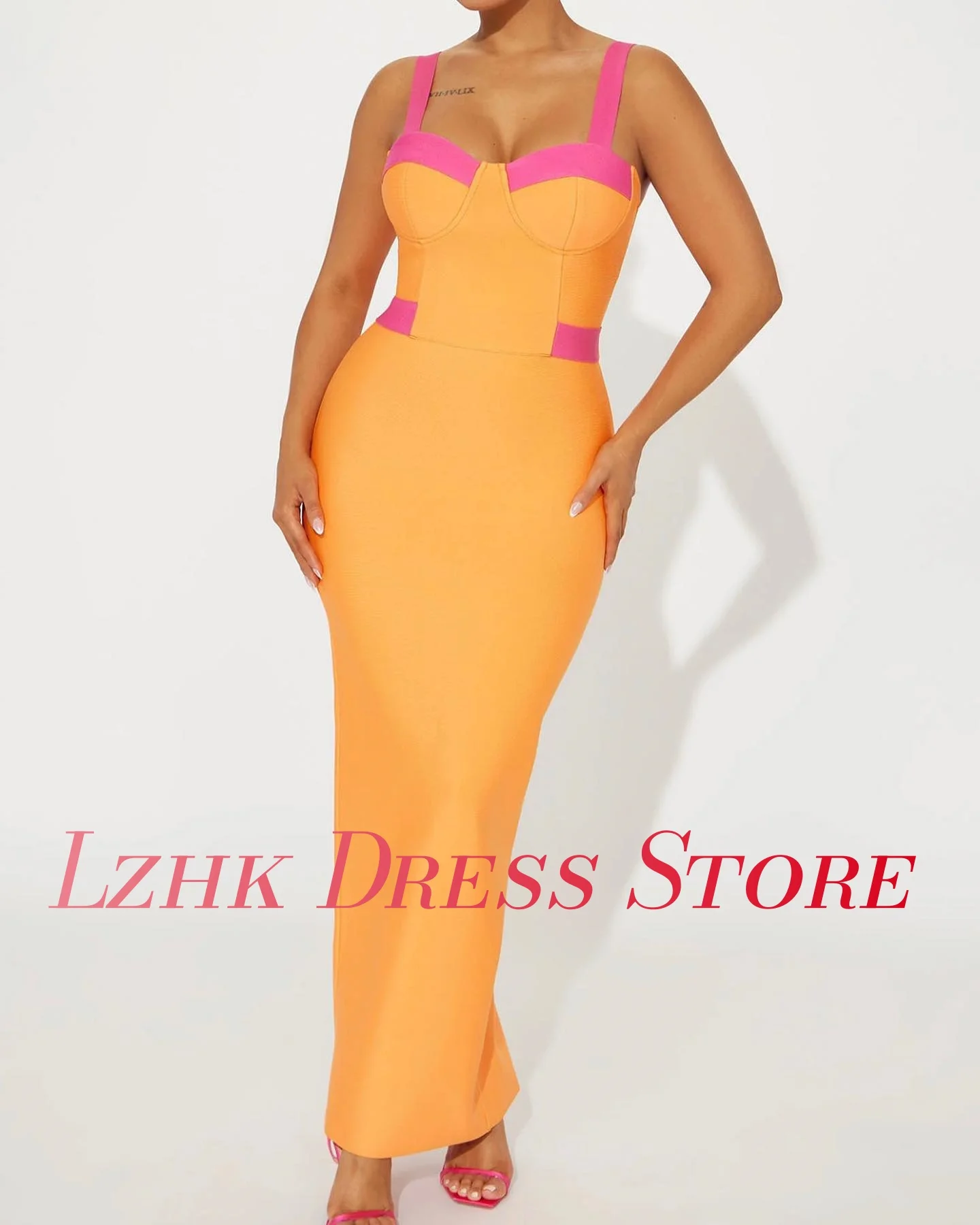 사용자 정의 섹시한 저지 스트레이트 스파게티 스트랩 이브닝 드레스 섬세한 민소매 연인 발목 길이 فساتين سهرة