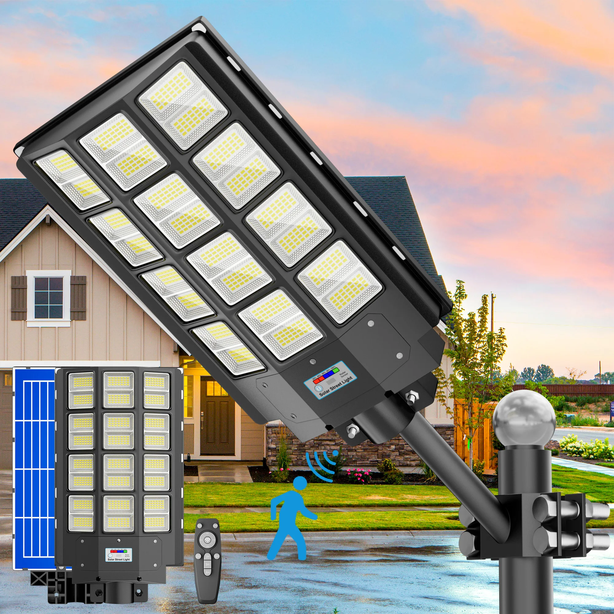 3500W Outdoor Solar Street Light High Brightness with Motion Sensor and Remote Control Waterproof Rating IP65