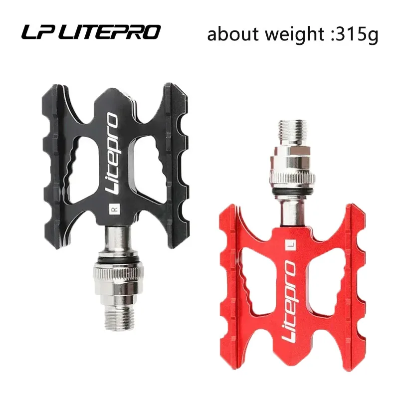 

LPLitepro Black Red Aluminum Alloy Bicycle Pedal 109mm*63mm Folding Bike Non-slip for Brompton MTB Road Bike Bicycle Pedal