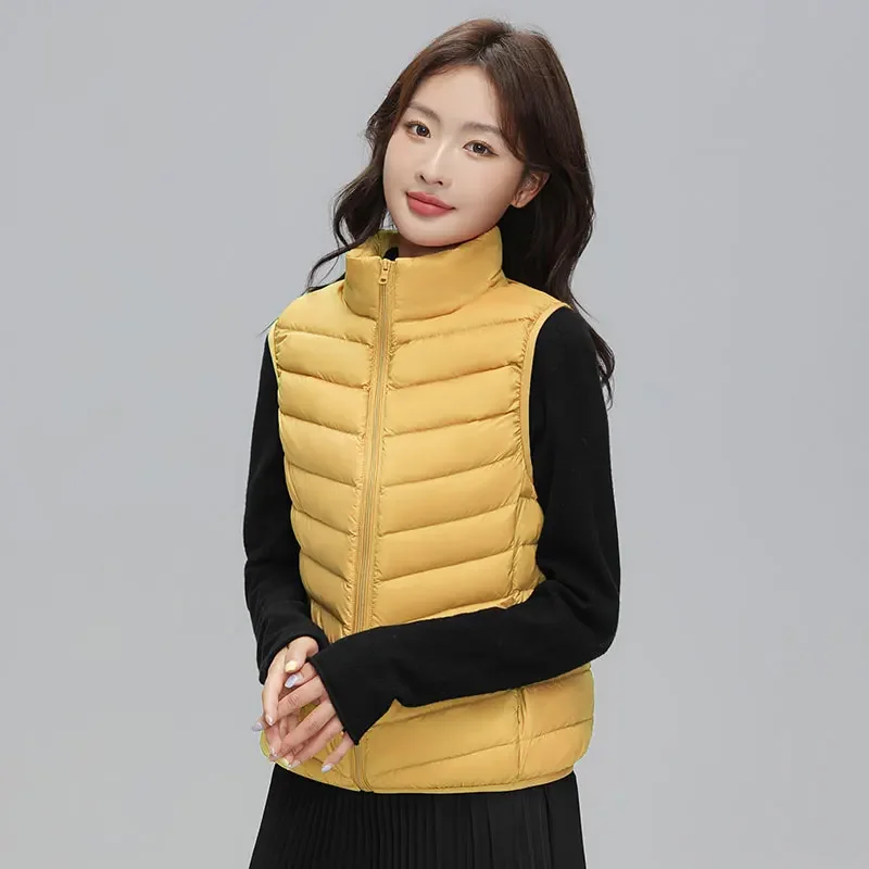 Gilet da donna pop in piumino d'anatra di qualità eccellente, morbido tessuto opaco, gilet ultraleggero, giacca senza maniche portatile, cappotto autunno inverno, alta qualità