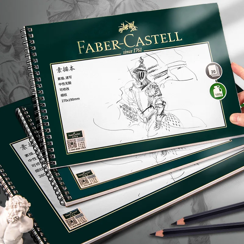 Faber Castel 20 Sheets Sketch Book Side Spiral Bound Pad 160g Acid Free Artists Drawing Painting Paper for Kids Adults Beginners