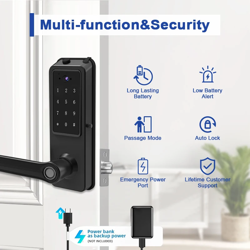Smart Fingerprint Keyless Door Handle Minimal Lock Door Handle Sample Stand Home Tuya Lock Handle Indoor for Front Door