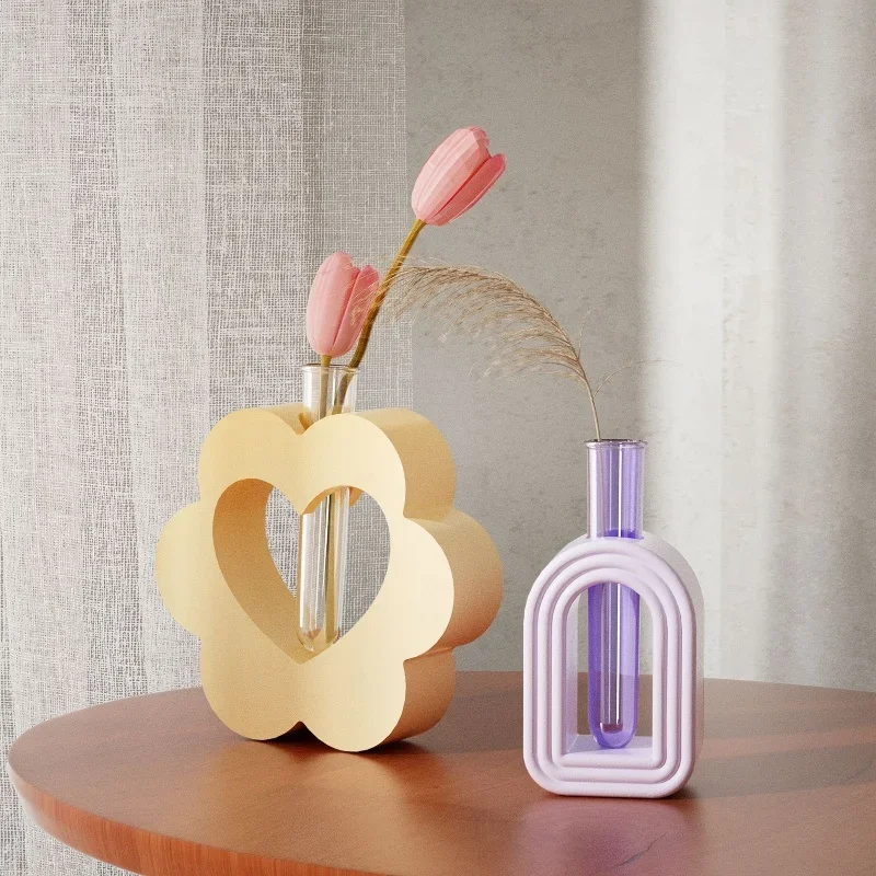 Holding Heart Shaped Hydroponic Vase Silicone Mold DIY Arch Test Tube Flower Vase Concrete Resin Molds Home Office Desktop Decor view 2