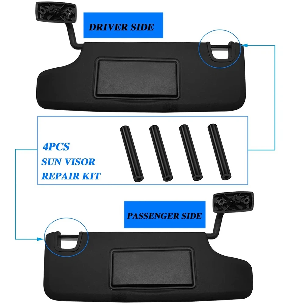 Sun Visor Repair Tubes Set 4 Pcs Compatible with For Jeep For Wrangler For JK Models 2007-2017 for Left and Right Side