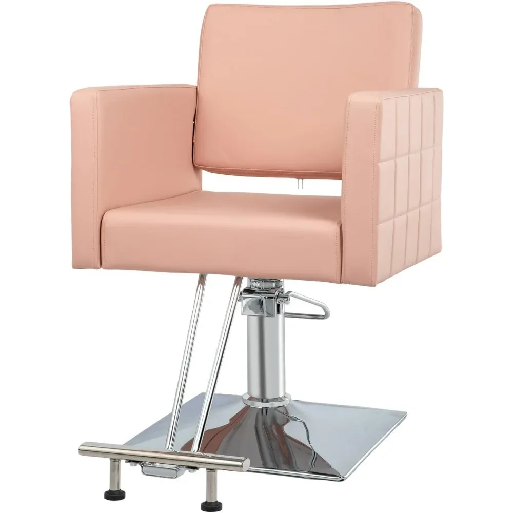 

Hydraulic Styling Chair for Hair Salon, Modern Hairdressing Barber Chair w/Square Base & Footrest, 360 Degrees Swivel