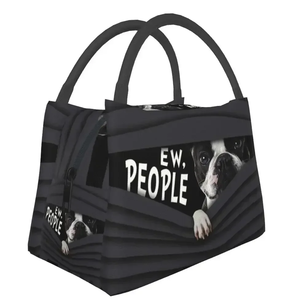 Boston Terrier Ew People Insulated Lunch Tote Bag for Women Puppy Dog Resuable Thermal Cooler Food Lunch Box Outdoor Camping