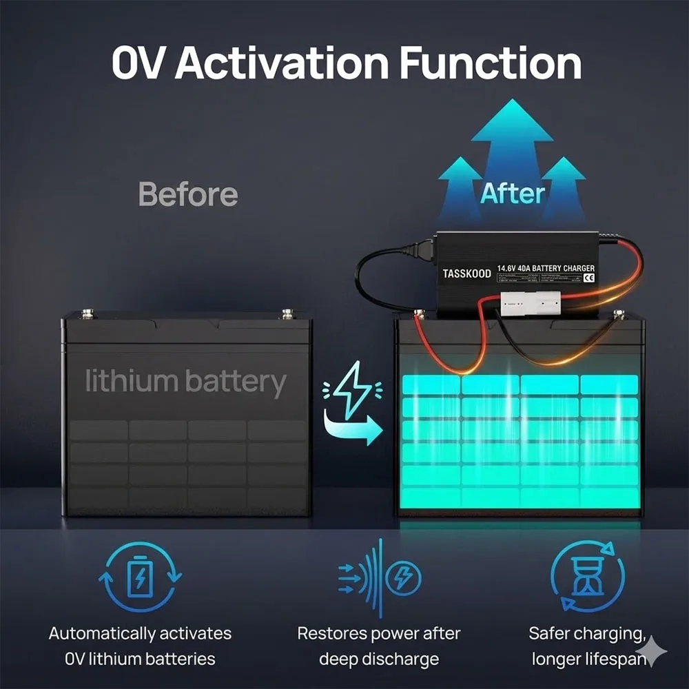 앤더슨 커넥터가 있는 12V 40A LiFePO4 배터리 충전기 및 리튬 배터리용 M8,14.6V 고속 및 스마트 충전기에 앤더슨