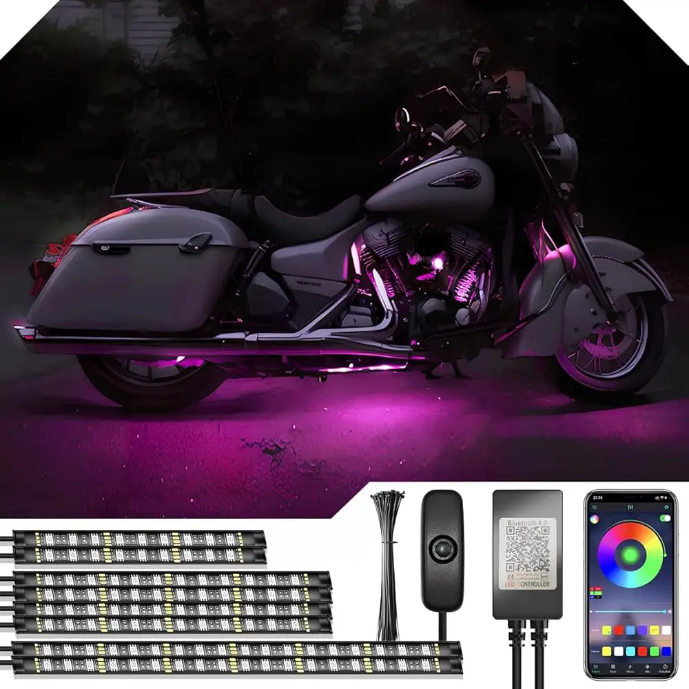 

Ailexpress Auto - 8pcs Motorcycle Underglow LED Strip Light Kit Waterproof RGB Neon Accent Light Ground Effect Atmosphere Light