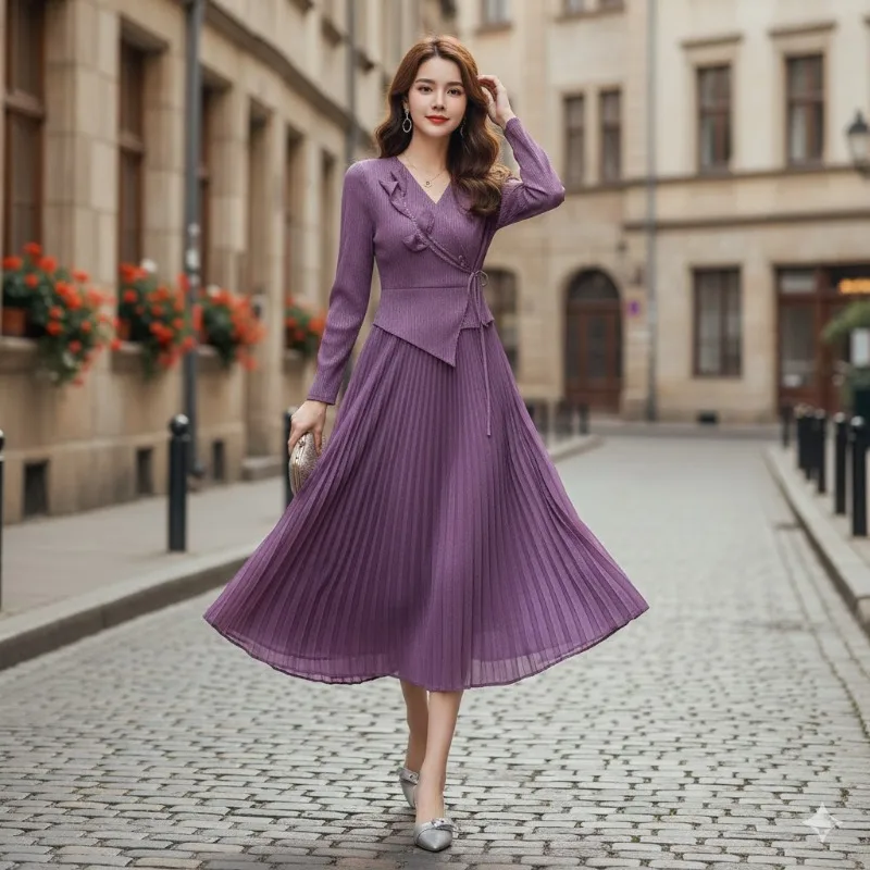 

Miyake плиссированные платья больших размеров Plisse Fashion 2026, летние новые юбки со складками и цветочным принтом, украшение на талии, тонкие элегантные складные платья