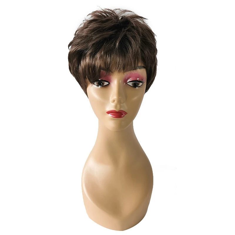European and American fashion women's curly hair, brown slightly wavy full voluminous short wig